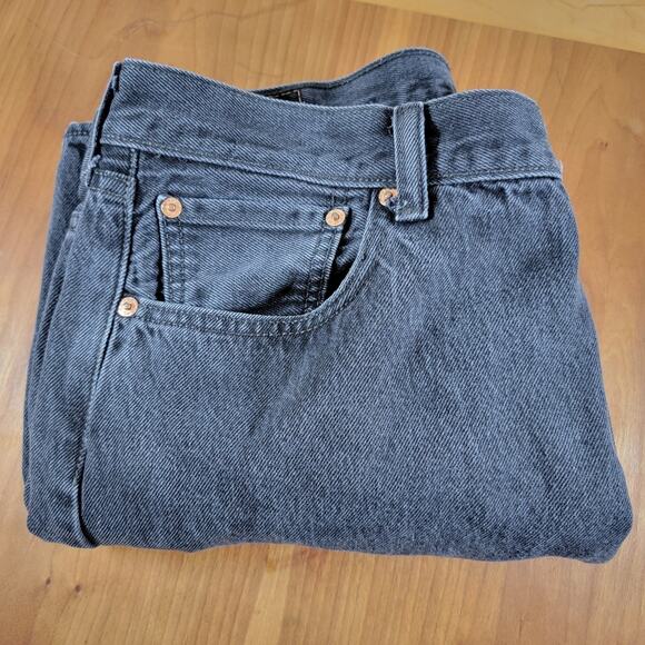 Y2K Levis 501 Original Jeans W36 L32 Light Black Button Fly Straight Leg Denim - Picture 1 of 11